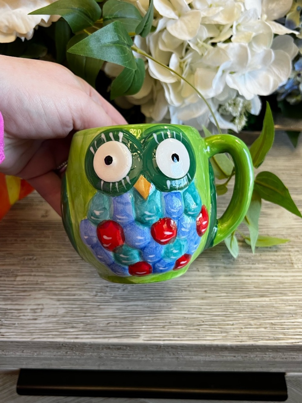 Colorful Owl Ceramic Mug Set of 4 - Blue, Orange, Green, Red - Picture 8 of 10